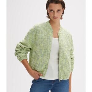 Opus 42/XL US Josefa Tweed Bomber Jacket Avocado Green Cotton Blend Zip Pockets